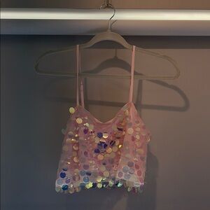 Pink Sequin Crop Top